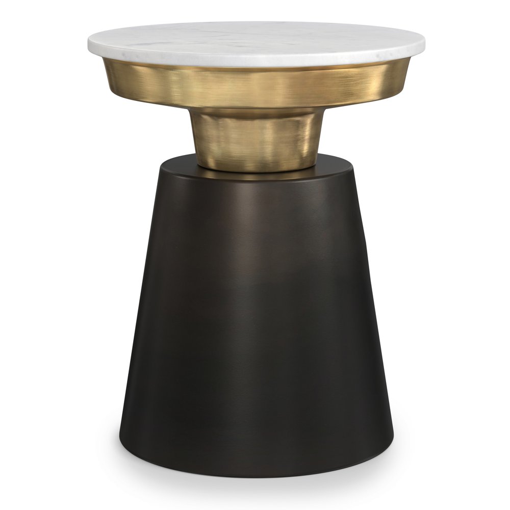 White Black and Gold Marble and Iron Round End Table - 20-inch