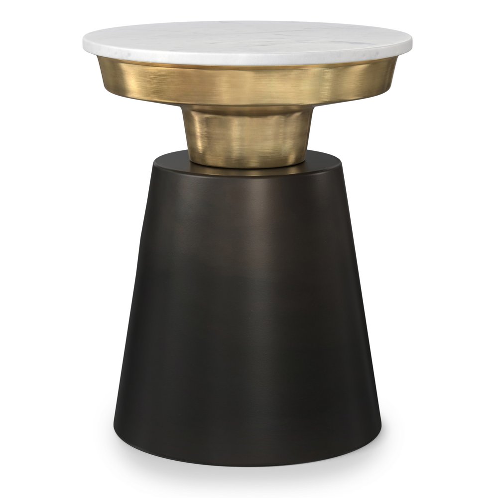 White Black and Gold Marble and Iron Round End Table - 20-inch