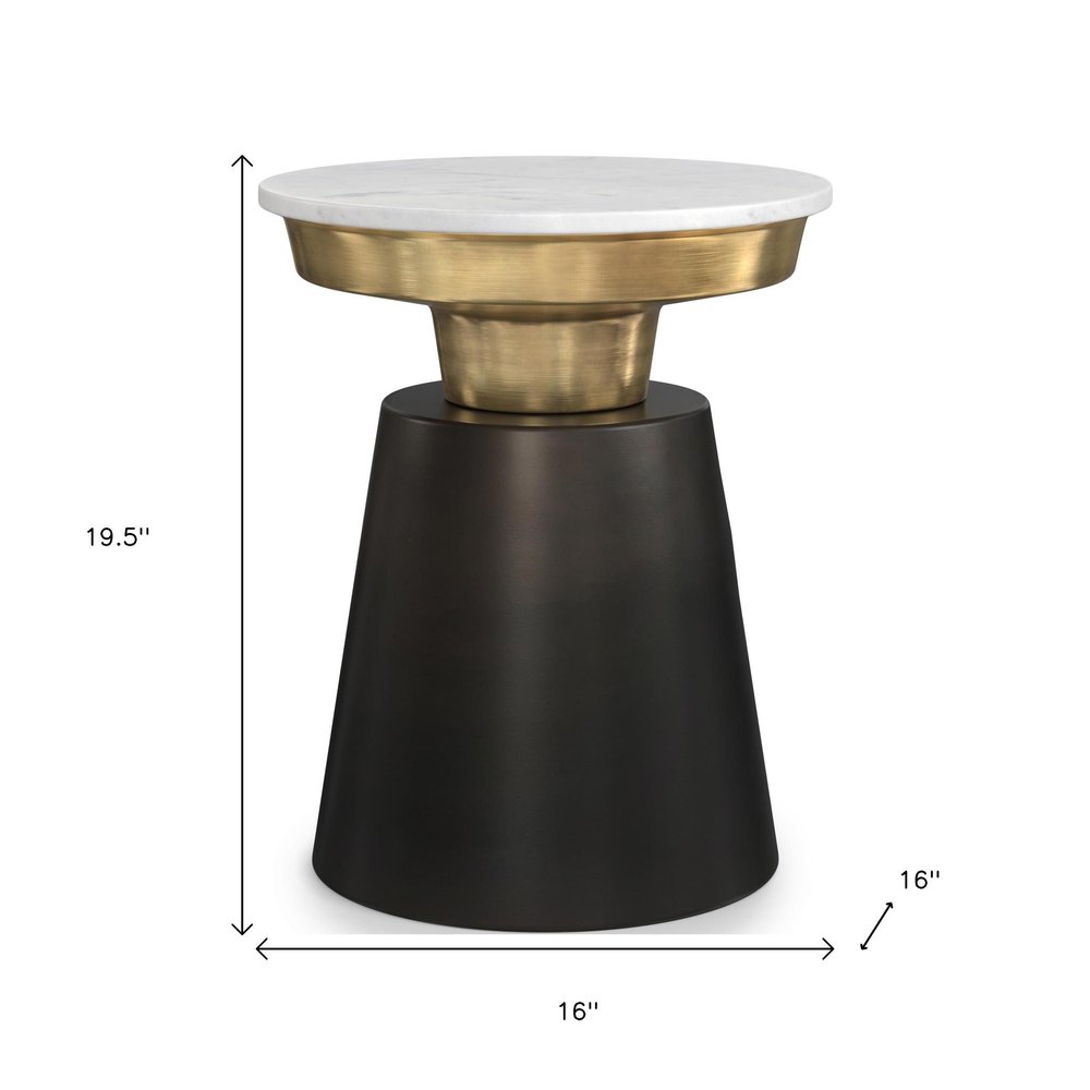 White Black and Gold Marble and Iron Round End Table - 20-inch