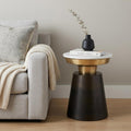 White Black and Gold Marble and Iron Round End Table - 20-inch