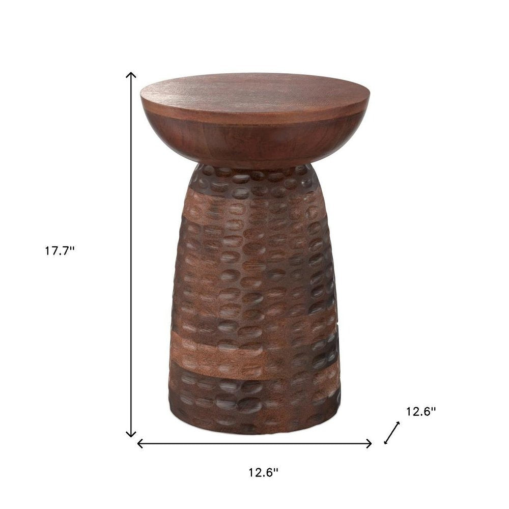 Brown Solid Wood Round End Table - 18-inch