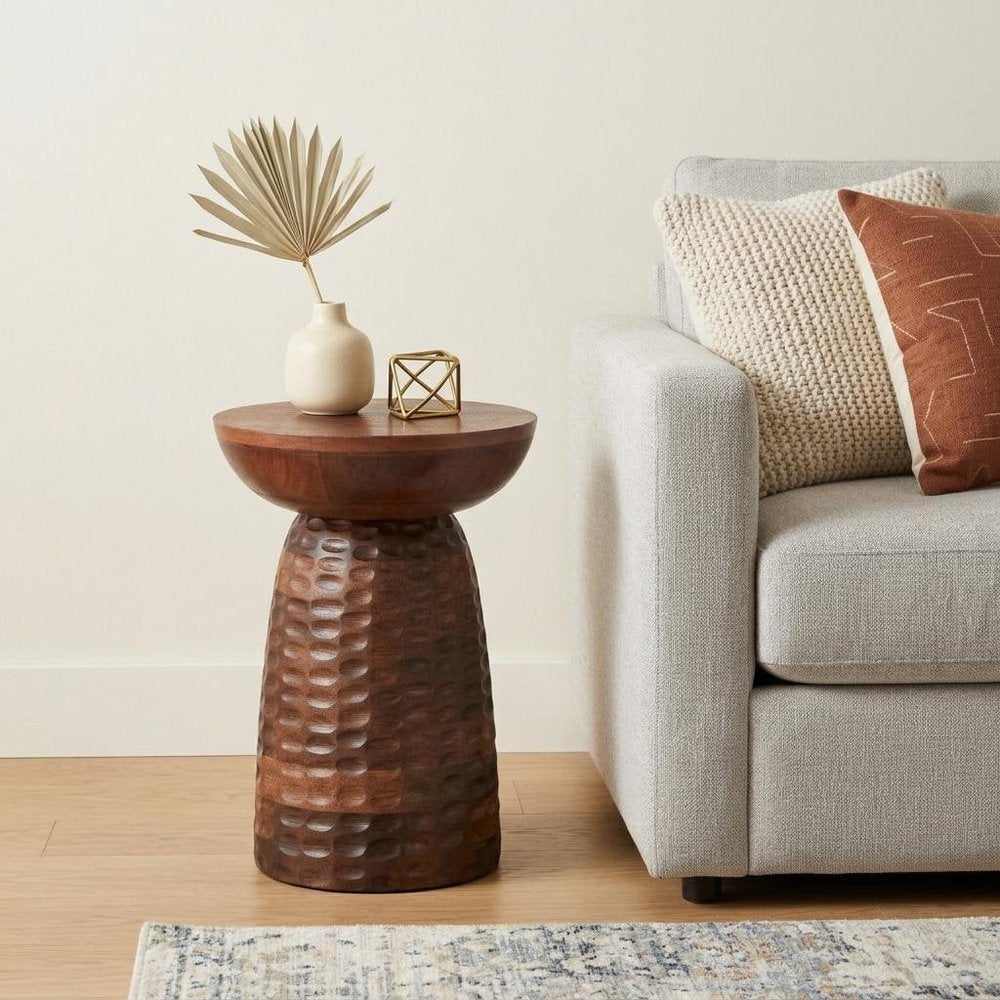 Brown Solid Wood Round End Table - 18-inch