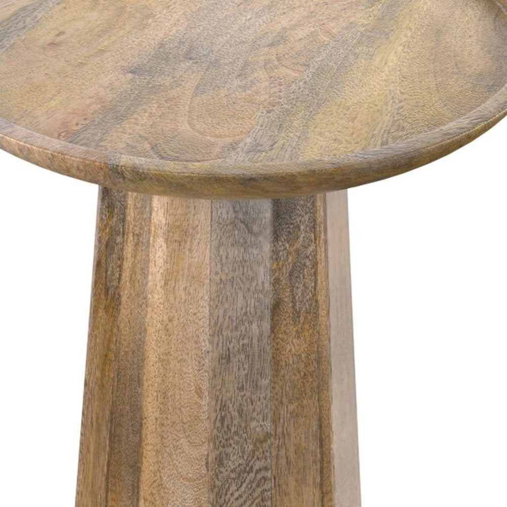 Natural Solid Wood Round Pedestal End Table - 19-inch