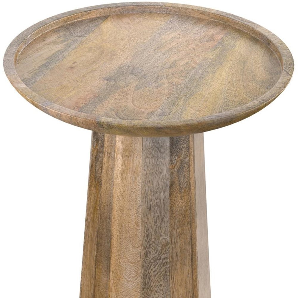 Natural Solid Wood Round Pedestal End Table - 19-inch