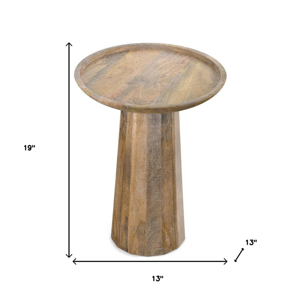 Natural Solid Wood Round Pedestal End Table - 19-inch