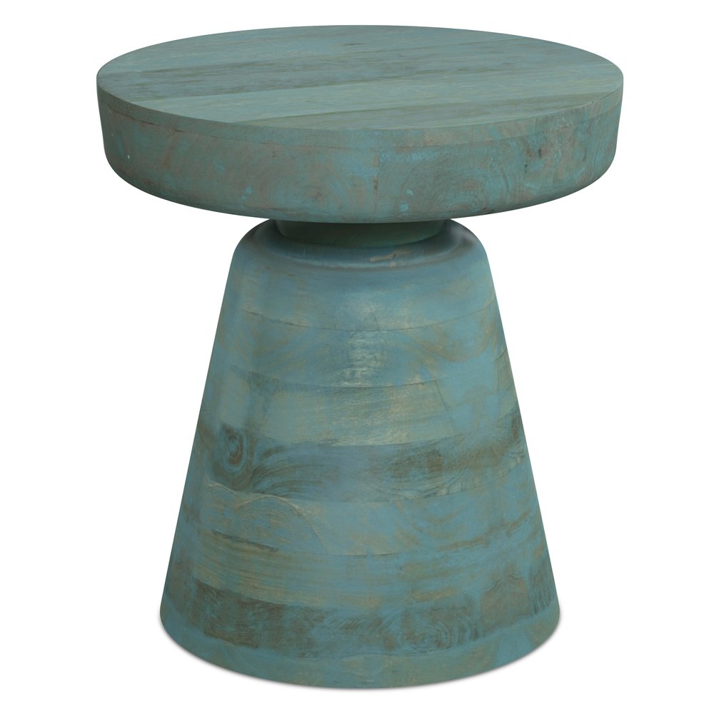 Teal Blue Solid Wood Round Pedestal End Table - 18-inch