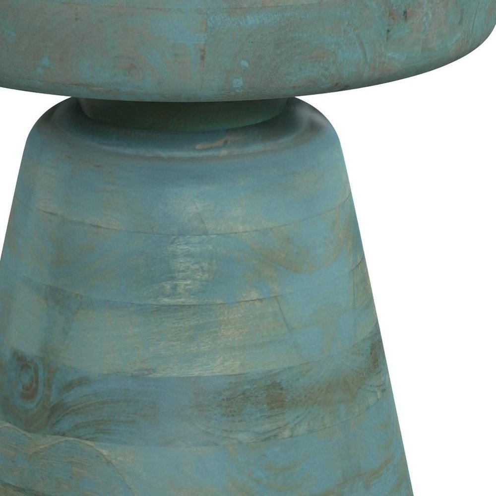 Teal Blue Solid Wood Round Pedestal End Table - 18-inch