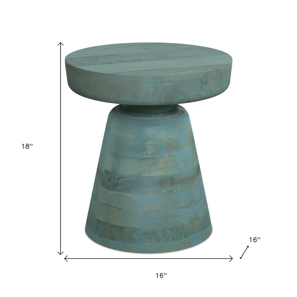 Teal Blue Solid Wood Round Pedestal End Table - 18-inch