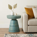 Teal Blue Solid Wood Round Pedestal End Table - 18-inch