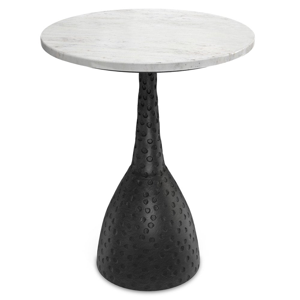 White and Black Marble and Aluminum Round Pedestal End Table - 20-inch