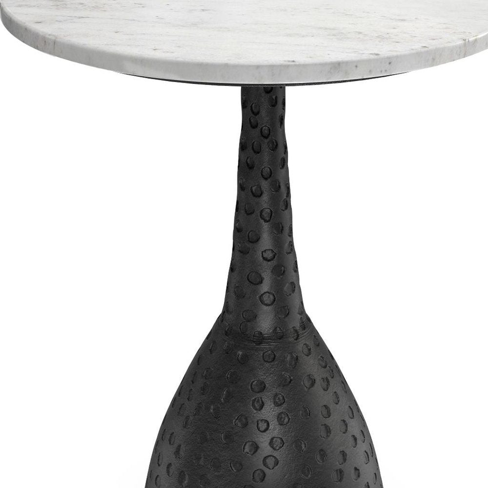 White and Black Marble and Aluminum Round Pedestal End Table - 20-inch