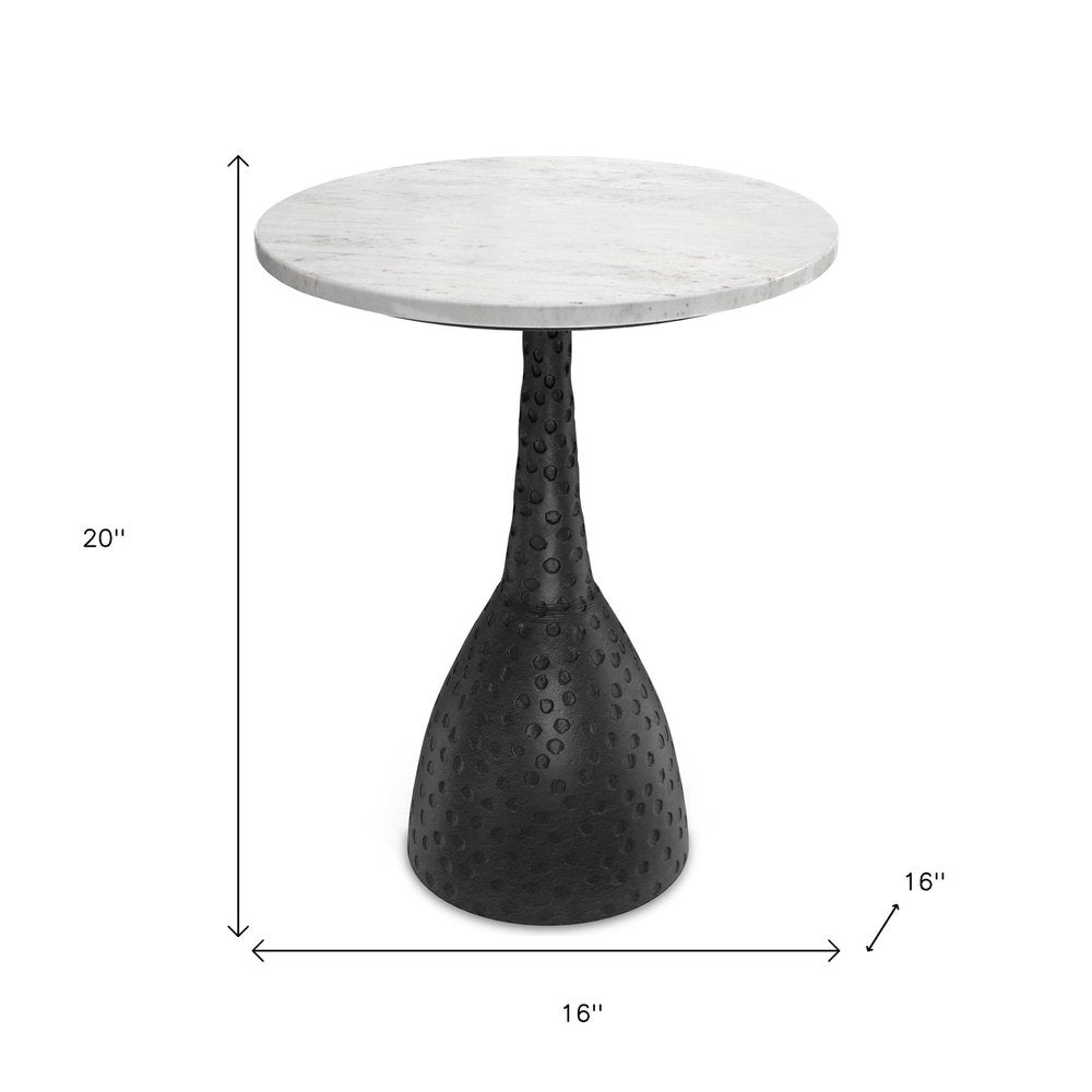 White and Black Marble and Aluminum Round Pedestal End Table - 20-inch