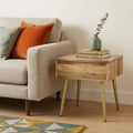 Gold and Natural Solid Wood and Iron End Table with Drawer - 22-inch