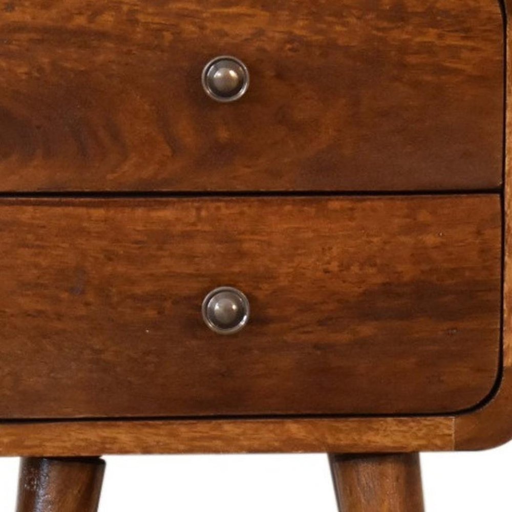Brown Solid Wood Two Drawer Nightstand - 22-inch