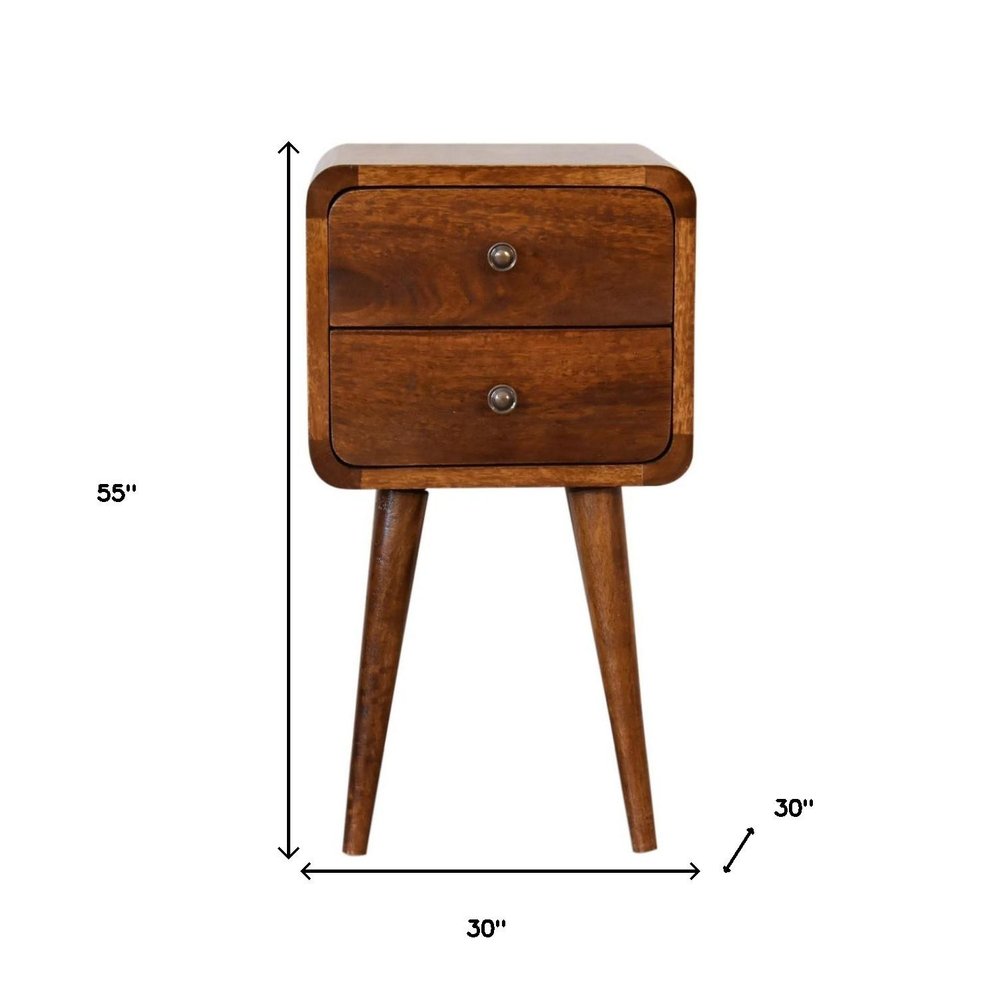 Brown Solid Wood Two Drawer Nightstand - 22-inch