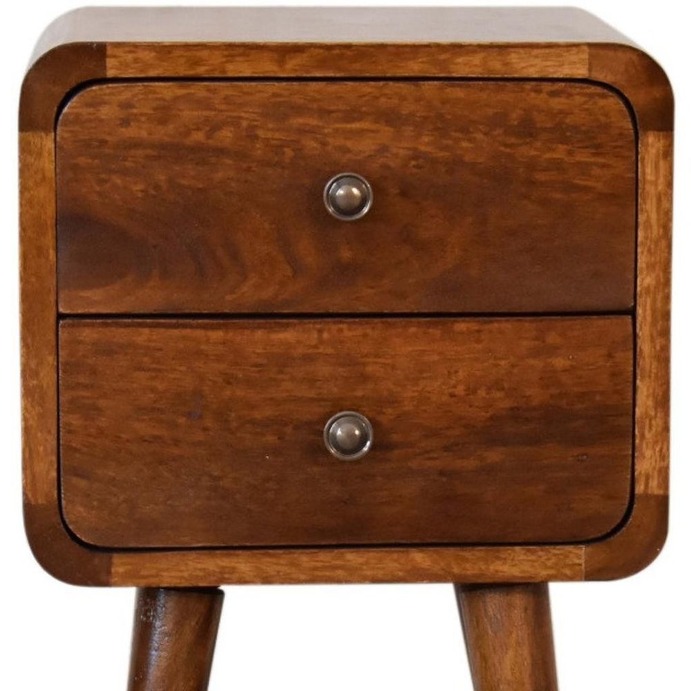 Brown Solid Wood Two Drawer Nightstand - 22-inch