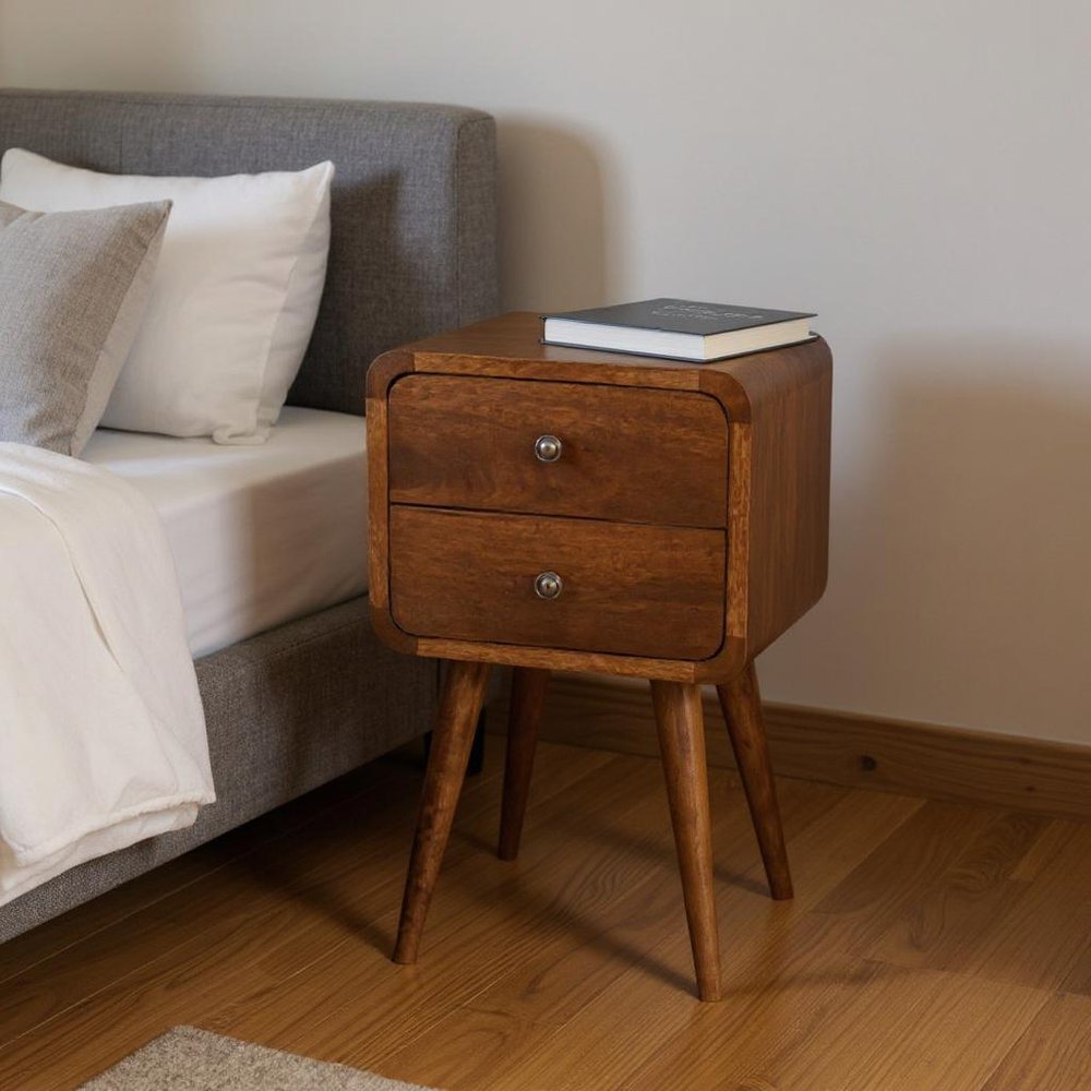 Brown Solid Wood Two Drawer Nightstand - 22-inch