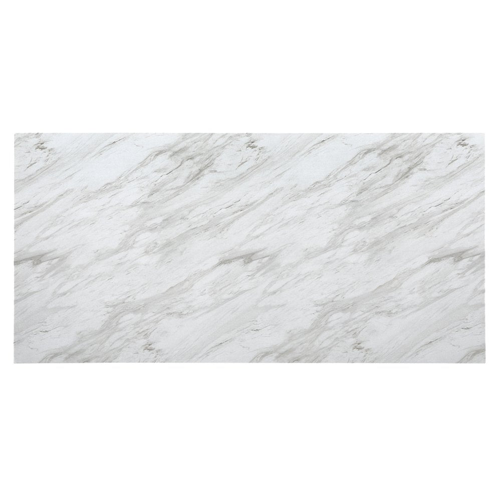 White and Natural Faux Marble and Wood Double Pedestal Base Dining Table
