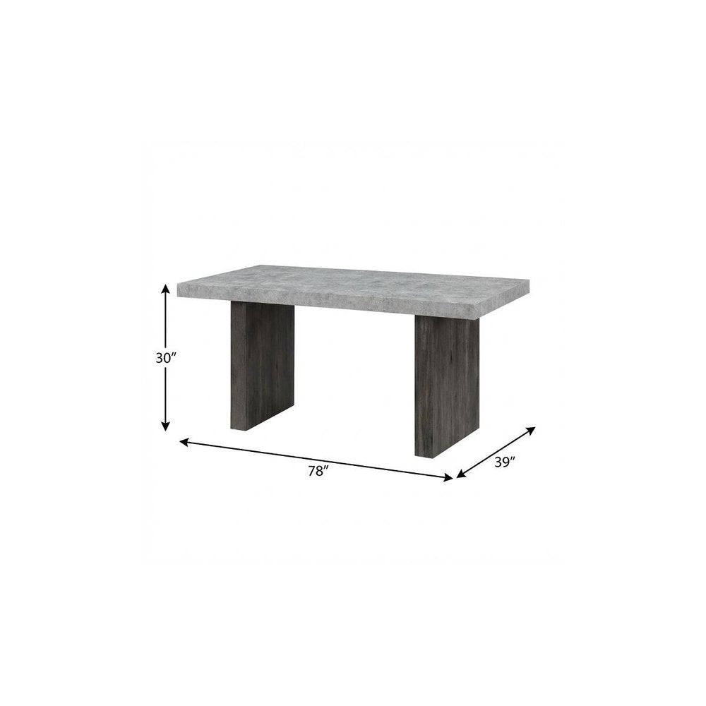 Gray and Dark Brown Faux Marble and Wood Double Pedestal Base Dining Table