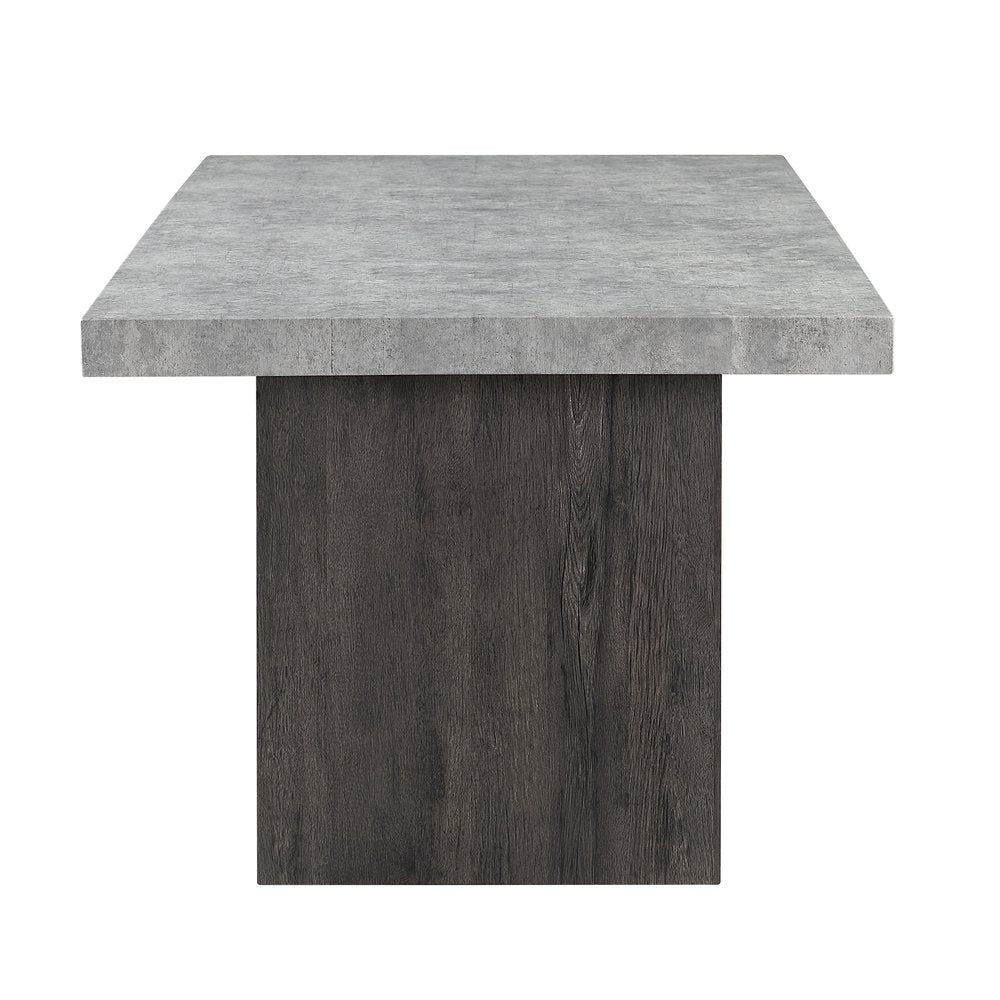 Gray and Dark Brown Faux Marble and Wood Double Pedestal Base Dining Table