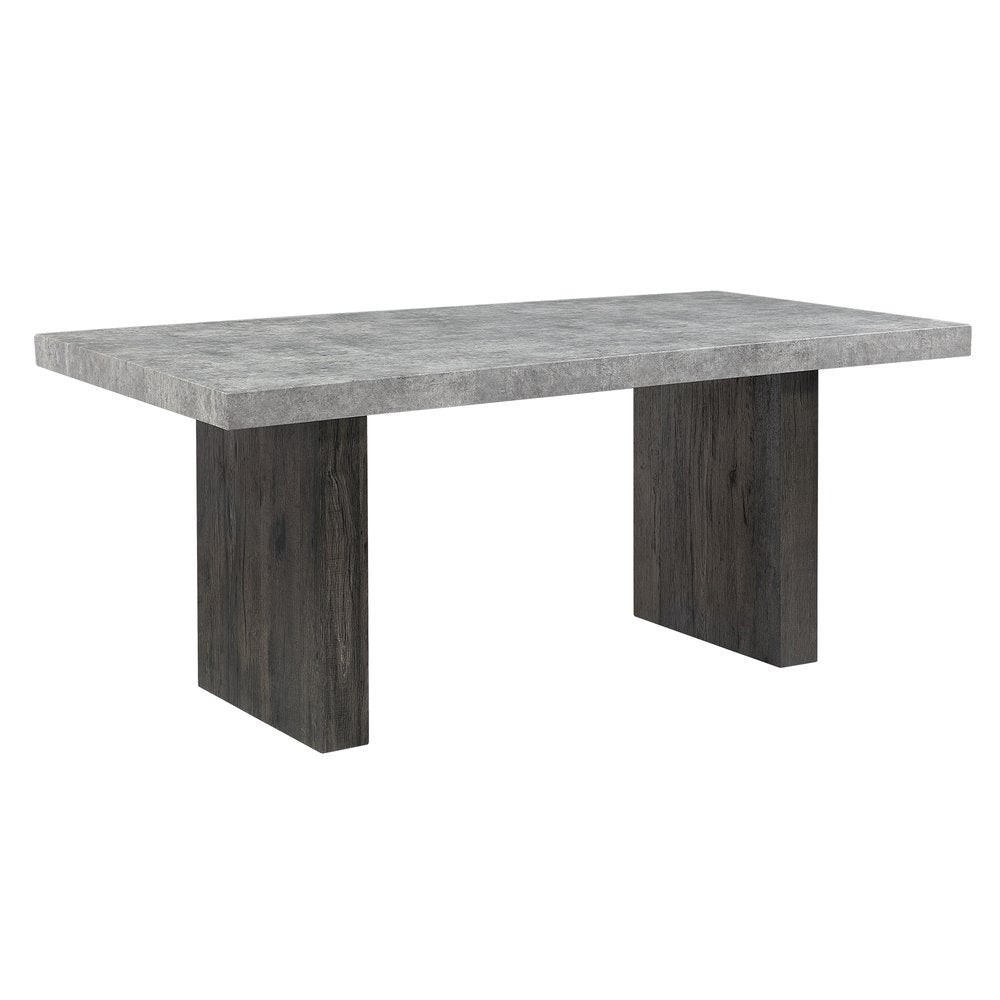 Gray and Dark Brown Faux Marble and Wood Double Pedestal Base Dining Table