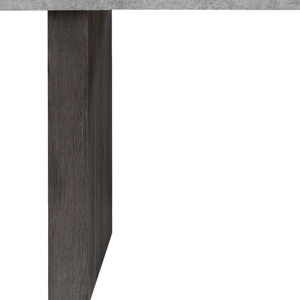 Gray and Dark Brown Faux Marble and Wood Double Pedestal Base Dining Table