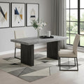 Gray and Dark Brown Faux Marble and Wood Double Pedestal Base Dining Table