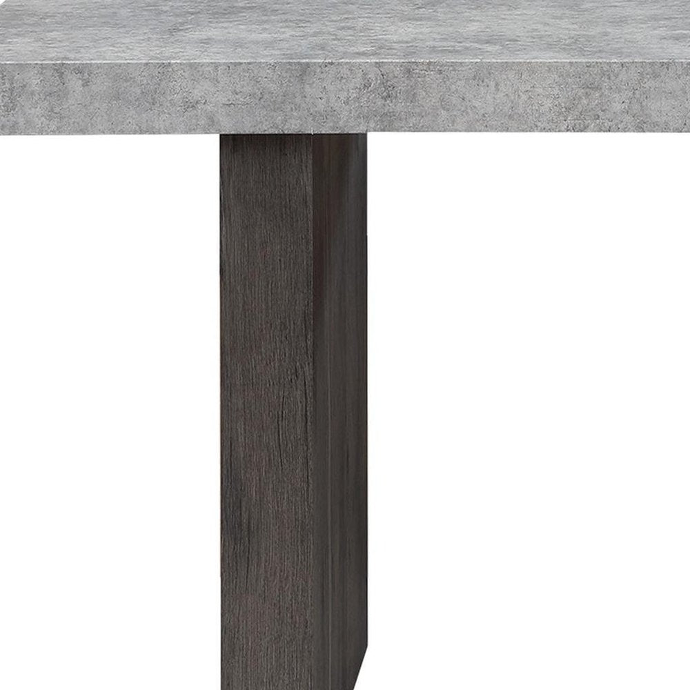 Gray and Dark Brown Faux Marble and Wood Double Pedestal Base Dining Table