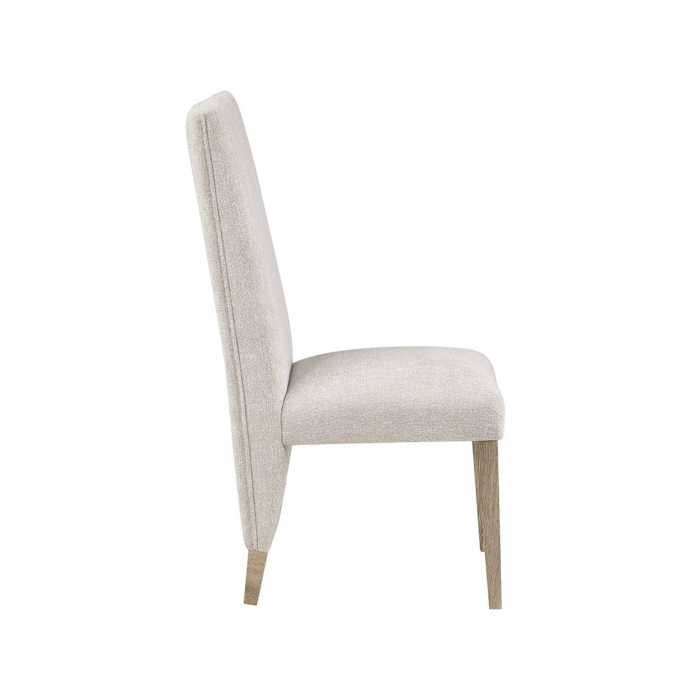 Set of Two Beige and Natural Upholstered Dining Side Chairs