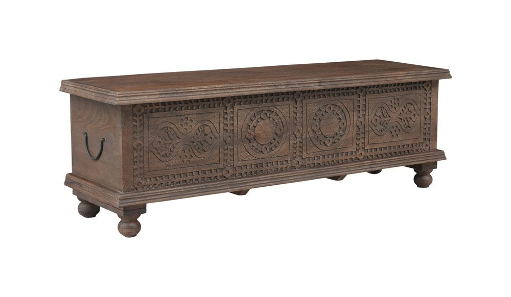 Brown Solid Wood Medallion Storage Ottoman - 54-inch