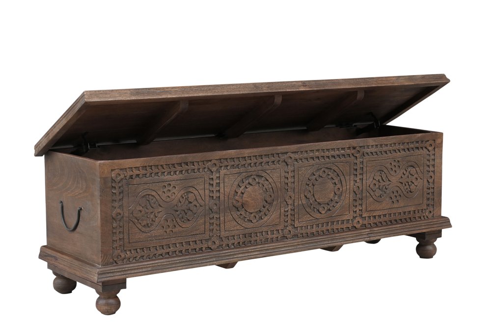 Brown Solid Wood Medallion Storage Ottoman - 54-inch