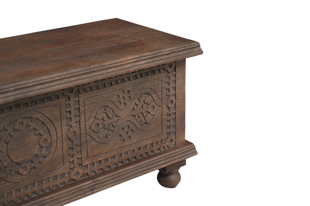 Brown Solid Wood Medallion Storage Ottoman - 54-inch