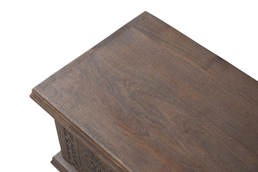 Brown Solid Wood Medallion Storage Ottoman - 54-inch