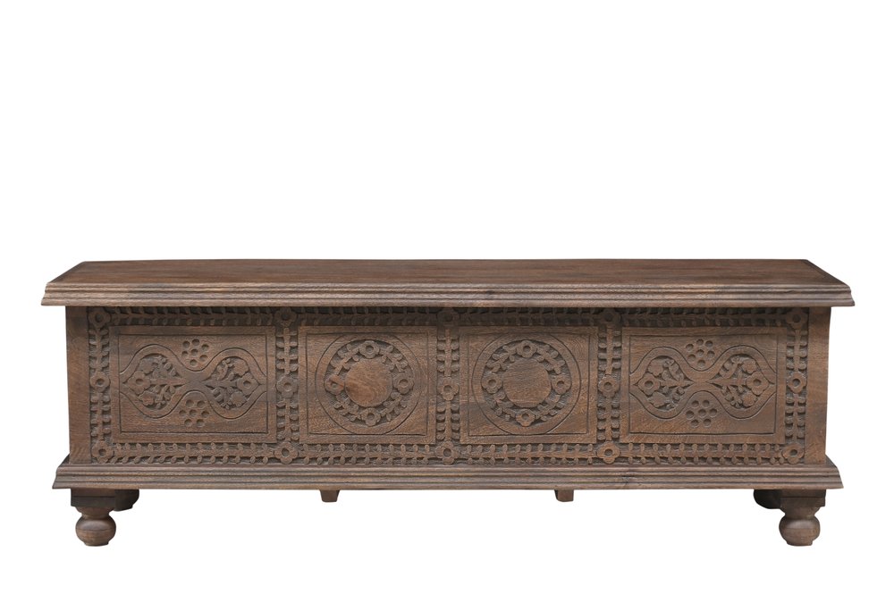 Brown Solid Wood Medallion Storage Ottoman - 54-inch