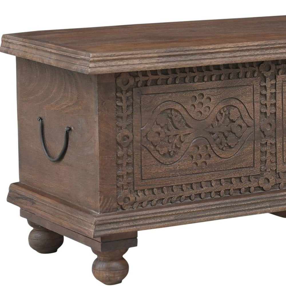 Brown Solid Wood Medallion Storage Ottoman - 54-inch