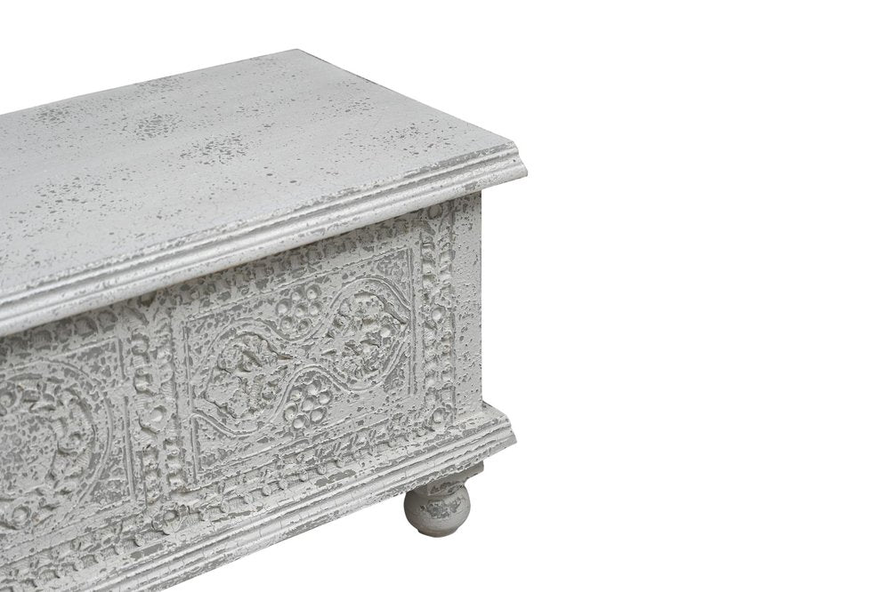 White Solid Wood Medallion Storage Ottoman - 54-inch