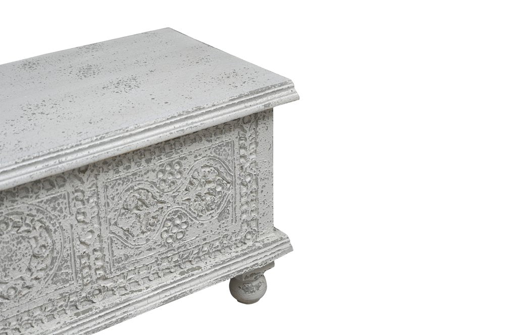 White Solid Wood Medallion Storage Ottoman - 54-inch