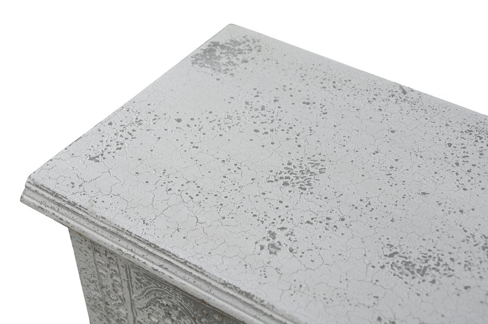 White Solid Wood Medallion Storage Ottoman - 54-inch
