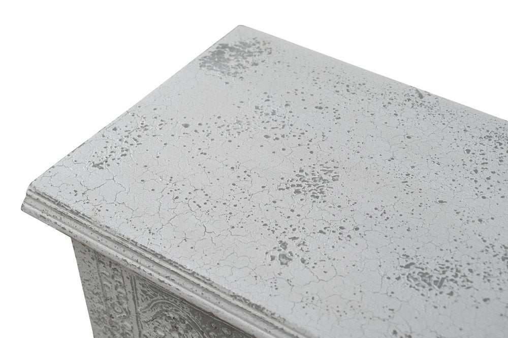 White Solid Wood Medallion Storage Ottoman - 54-inch