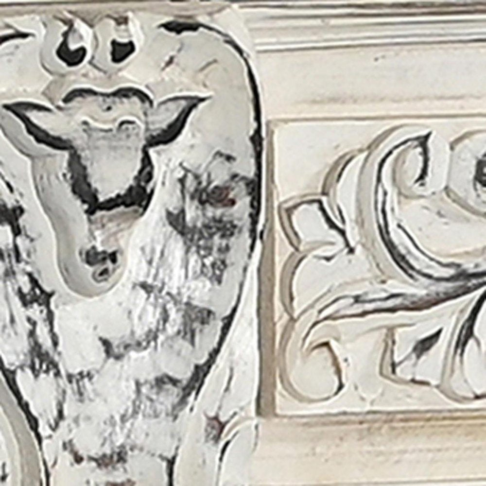 White Distressed Solid Wood Carved Floral Six Drawer Sideboard with Six Doors
