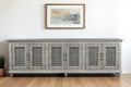 Gray Distressed Solid Wood Carved Floral Sideboard with Six Doors - 111-inch