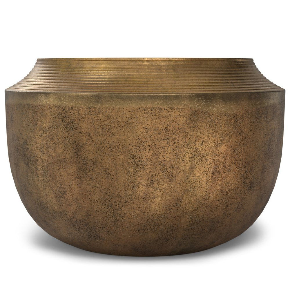 Antiqued Brass Aluminum Round Drum End Table - 13-inch