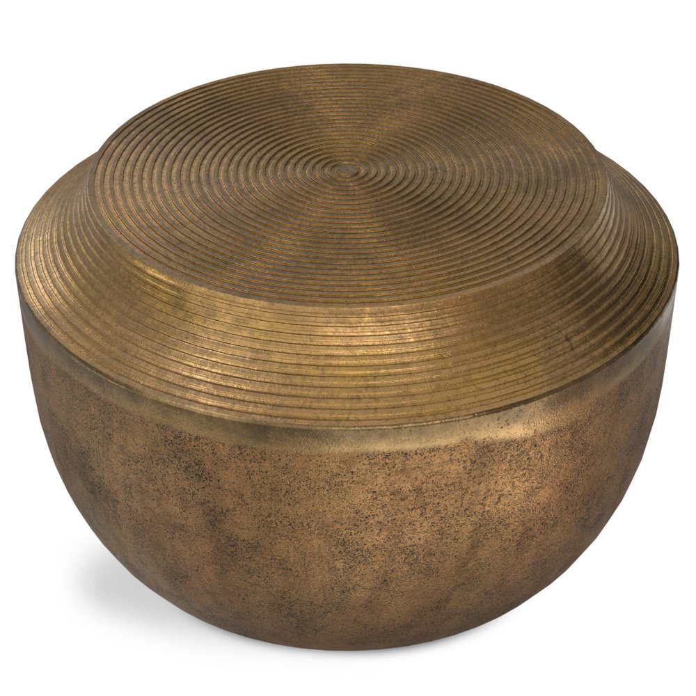 Antiqued Brass Aluminum Round Drum End Table - 13-inch
