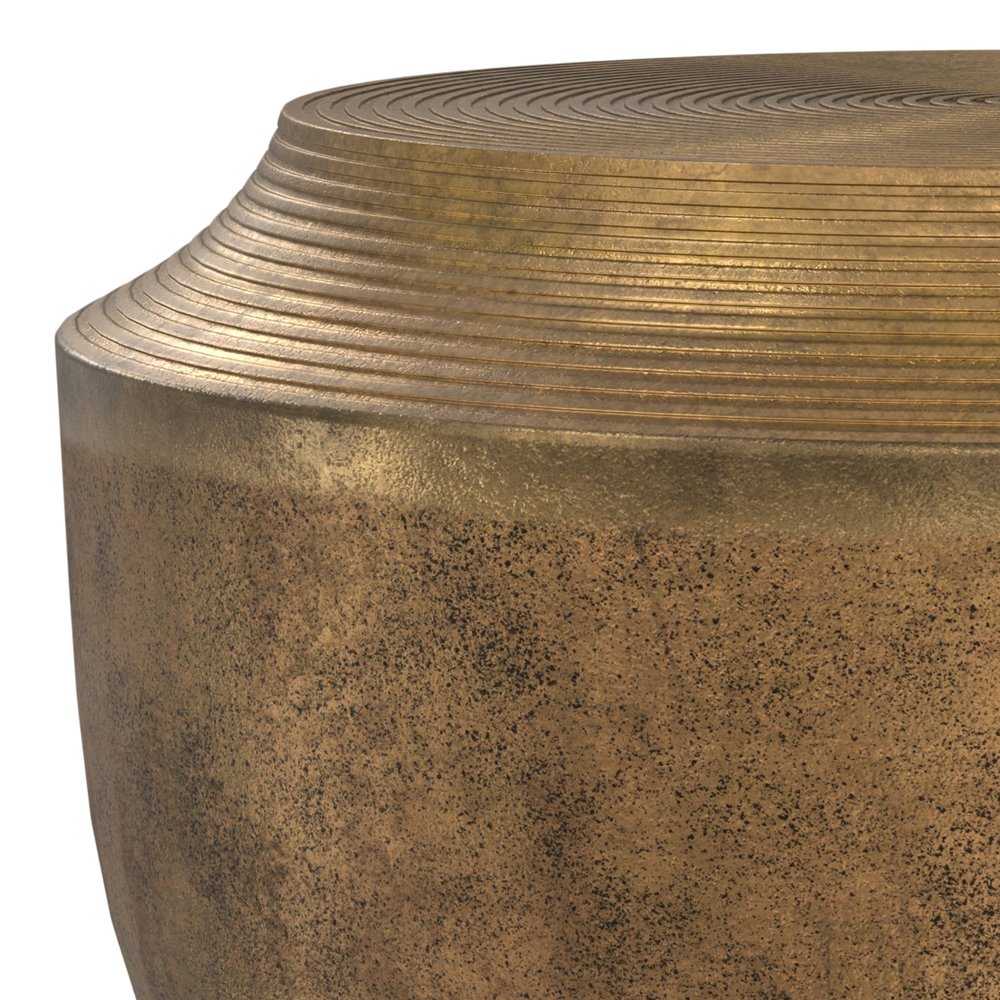 Antiqued Brass Aluminum Round Drum End Table - 13-inch