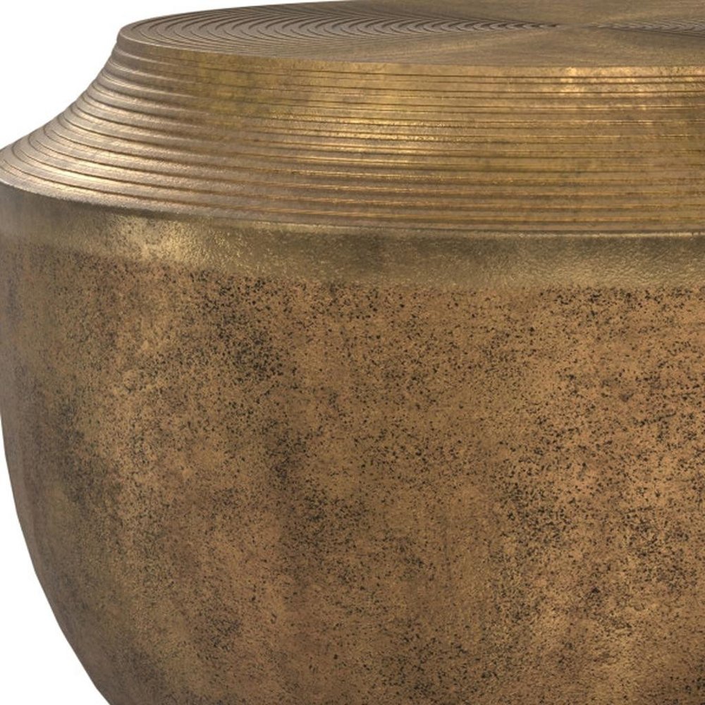 Antiqued Brass Aluminum Round Drum End Table - 13-inch
