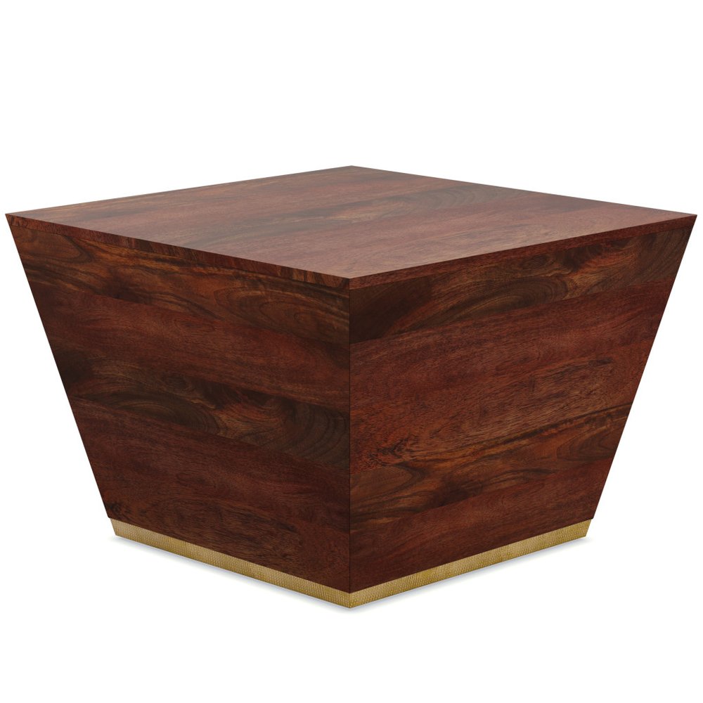 Brown and Brass Solid Wood and Brass Square Block End Table - 19-inch