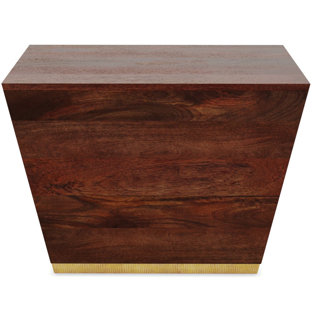 Brown and Brass Solid Wood and Brass Square Block End Table - 19-inch