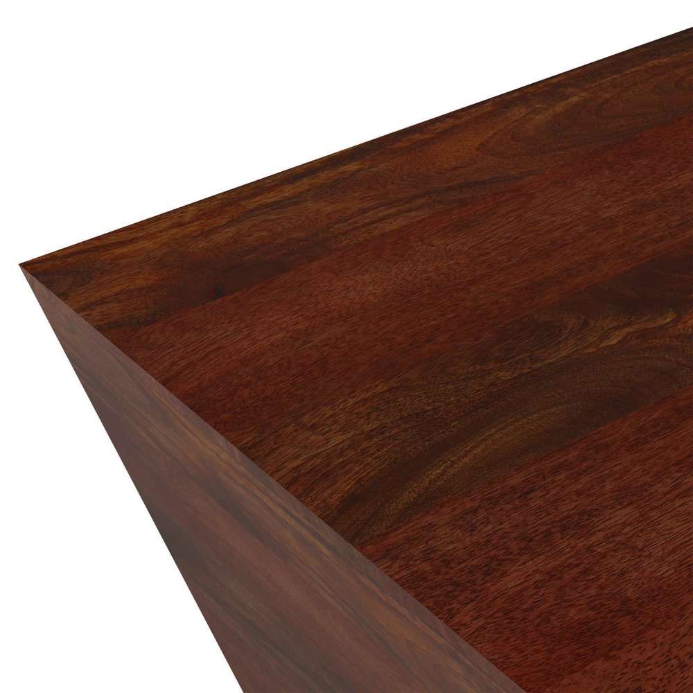 Brown and Brass Solid Wood and Brass Square Block End Table - 19-inch