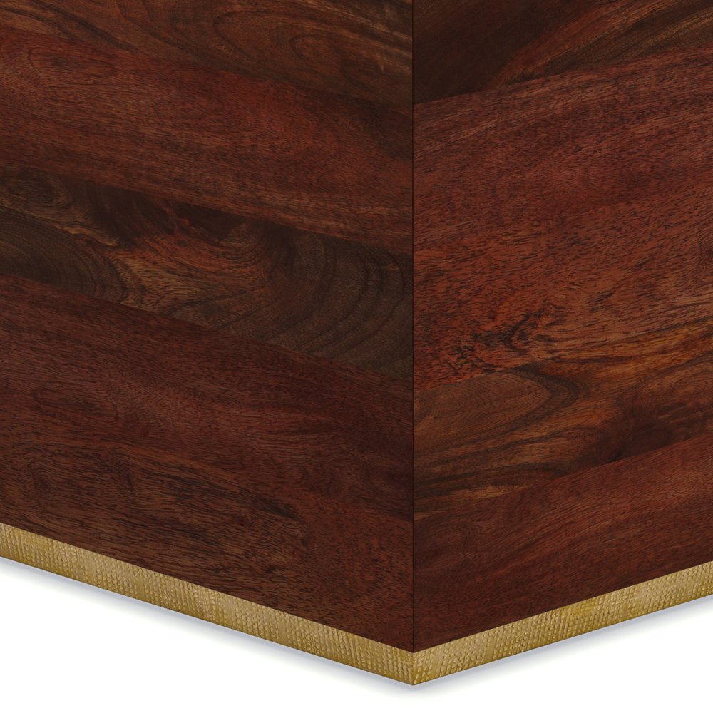 Brown and Brass Solid Wood and Brass Square Block End Table - 19-inch