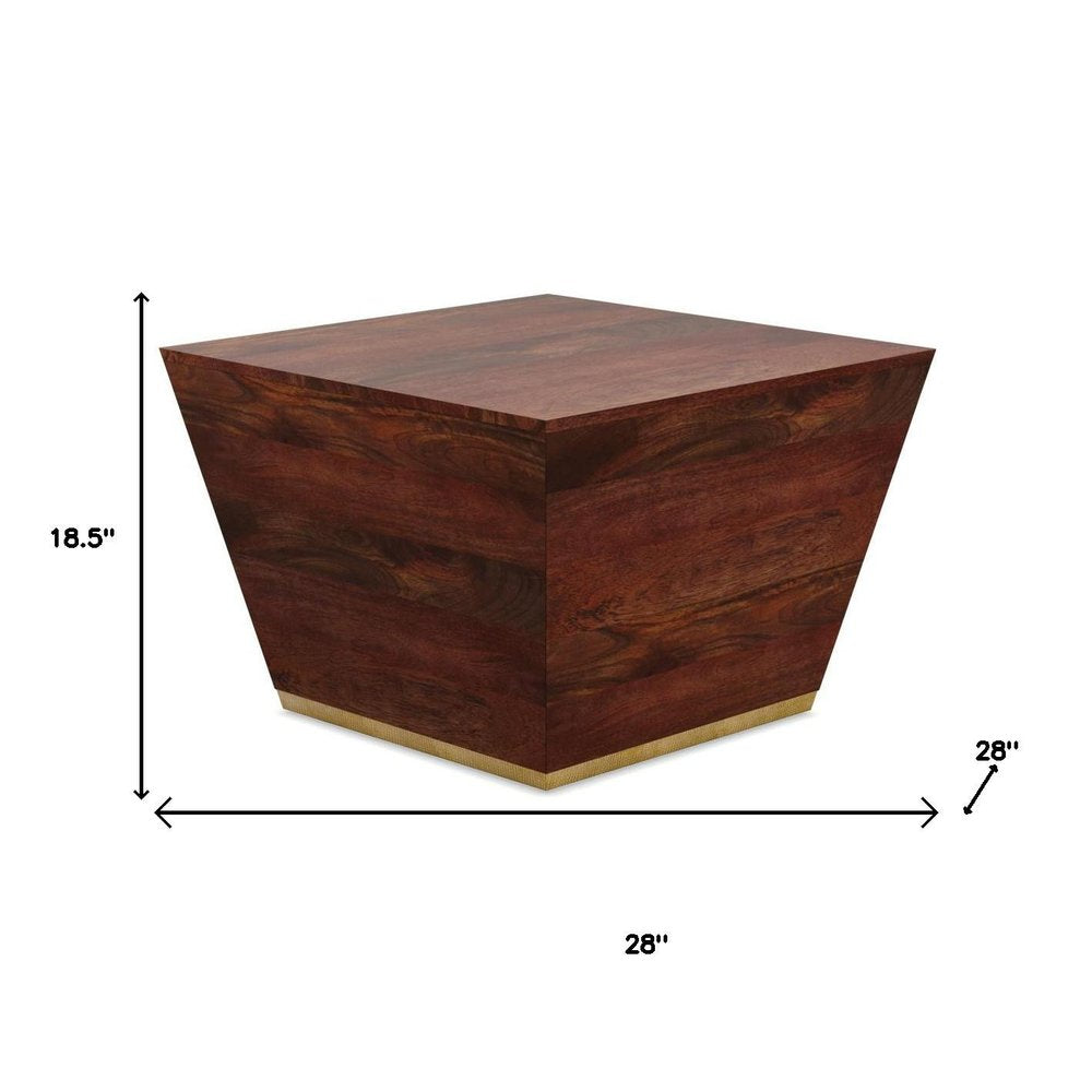 Brown and Brass Solid Wood and Brass Square Block End Table - 19-inch